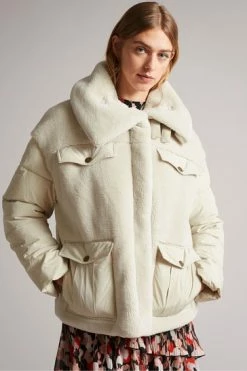 Ted Baker Liilla Cream Mixed Fabric Borj Padded Jacket -TED BAKER Sales Store unnamed file 2715