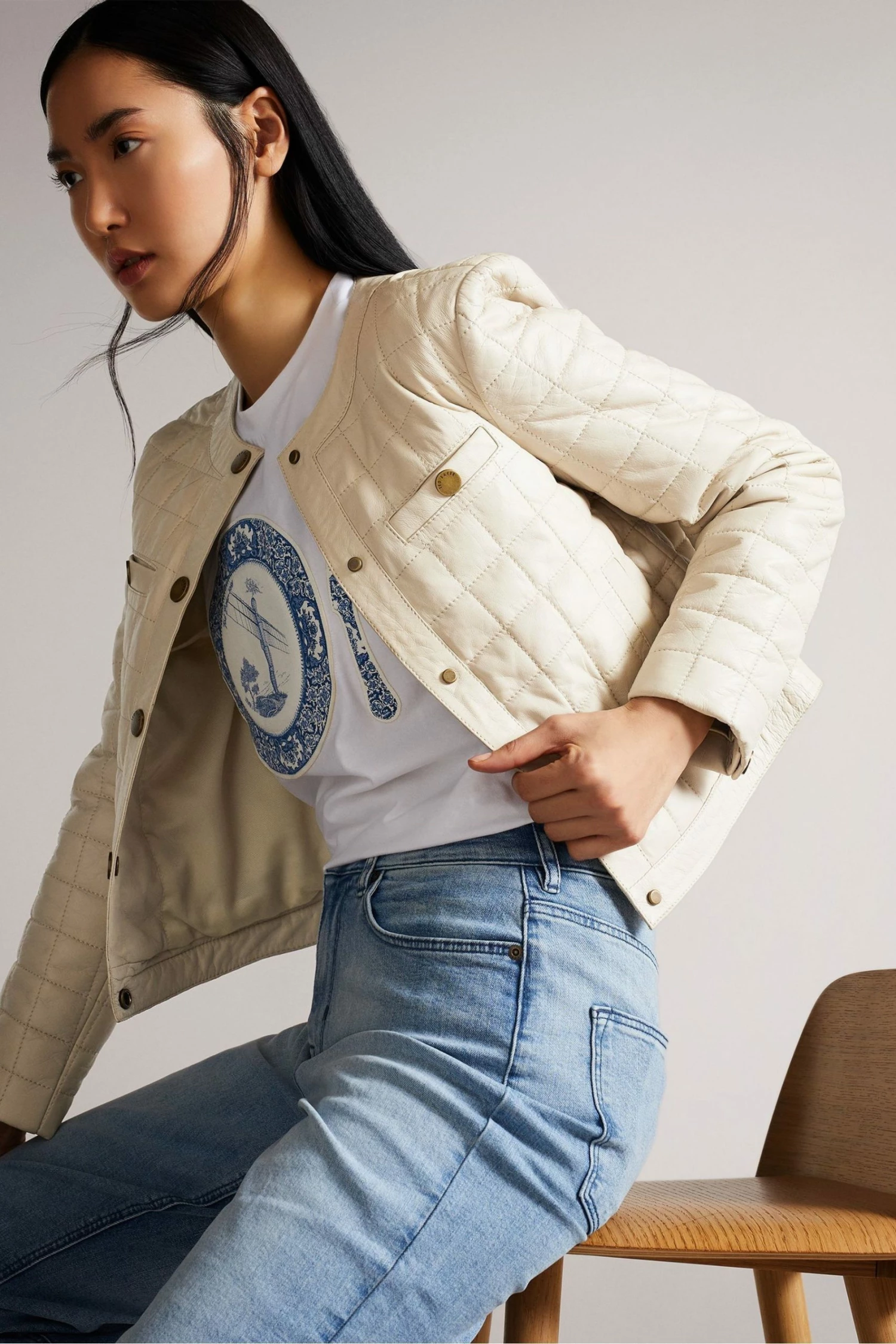 Ted Baker Cream Jozlyn Ivory Cropped Quilted Leather Jacket 4 Ted Baker Cream Jozlyn Ivory Cropped Quilted Leather Jacket - Image 2