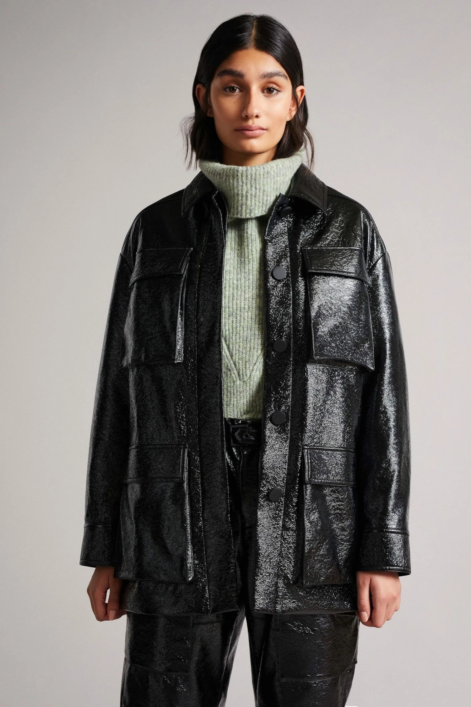 Ted Baker Black Foziey Textured Vinyl Field Jacket 3 Ted Baker Black Foziey Textured Vinyl Field Jacket