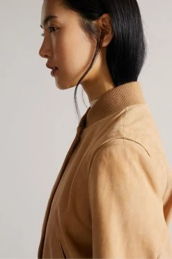 Ted Baker Benia Brown Cropped Suede Deep Rib Bomber Jacket -TED BAKER Sales Store unnamed file 2809