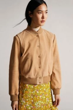 Ted Baker Benia Brown Cropped Suede Deep Rib Bomber Jacket -TED BAKER Sales Store unnamed file 2812