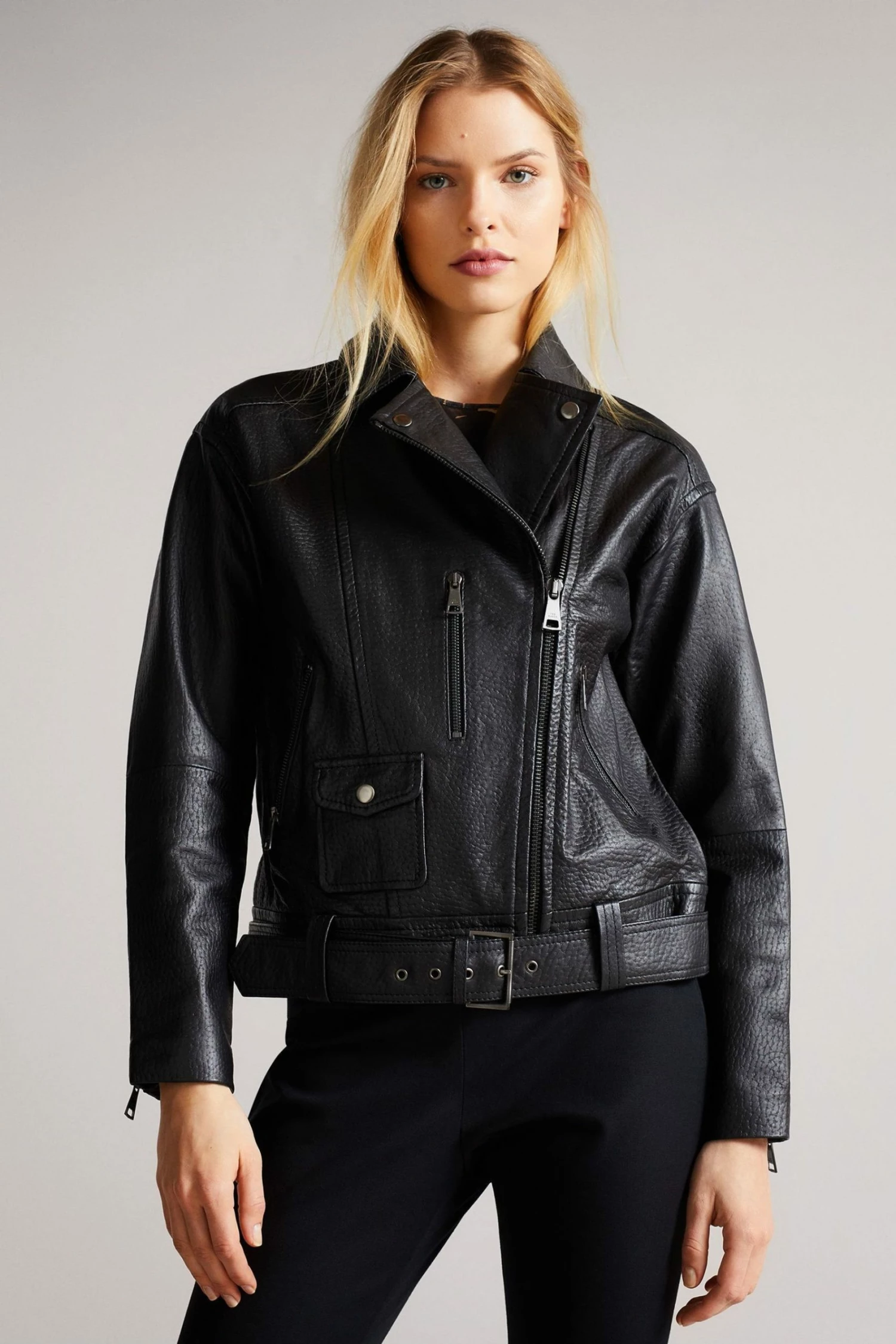 Ted Baker Oversized Tiano Black Biker Jacket 3 Ted Baker Oversized Tiano Black Biker Jacket