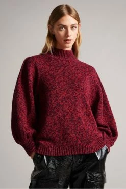 Ted Baker Red Elvinaa Pleat Sleeve Cropped Sweater -TED BAKER Sales Store unnamed file 2866