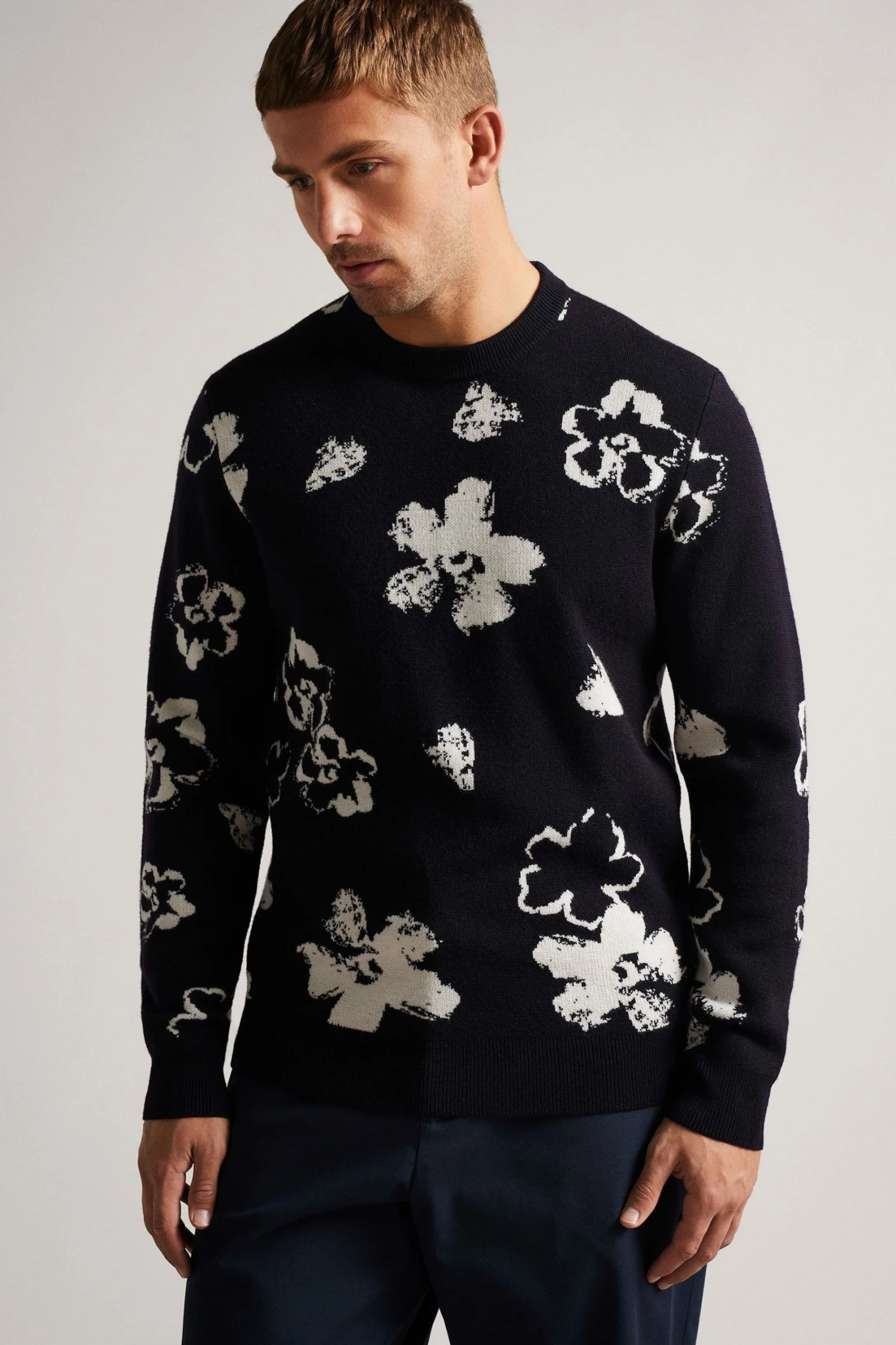 Ted Baker Navy Blue Sandsen Flower Graphic Crew Neck Jumper 3 Ted Baker Navy Blue Sandsen Flower Graphic Crew Neck Jumper