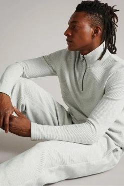 Ted Baker Beechen Grey Marl Long Sleeve Waffle Textured Half Zip Jumper -TED BAKER Sales Store unnamed file 2880