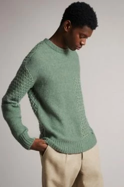 Ted Baker Green Brokhol Mixed Stitch Crew Neck Jumper -TED BAKER Sales Store unnamed file 2961