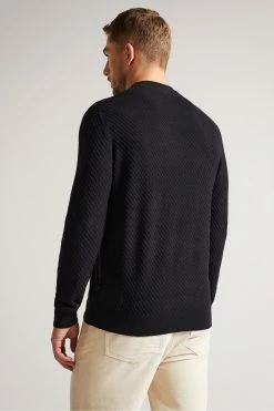 Ted Baker Knares Navy Textured Crew Neck Blue Jumper -TED BAKER Sales Store unnamed file 2963