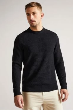 Ted Baker Knares Navy Textured Crew Neck Blue Jumper -TED BAKER Sales Store unnamed file 2967