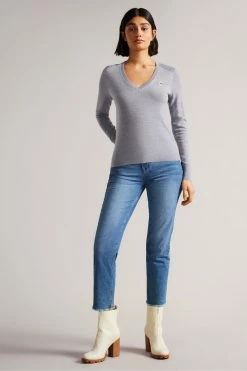 Ted Baker Abiygal Grey Merino Edit V-Neck Jumper -TED BAKER Sales Store unnamed file 2993