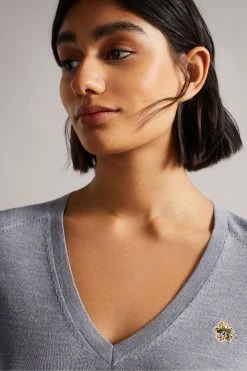 Ted Baker Abiygal Grey Merino Edit V-Neck Jumper -TED BAKER Sales Store unnamed file 2994