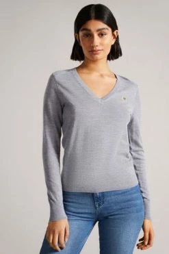 Ted Baker Abiygal Grey Merino Edit V-Neck Jumper -TED BAKER Sales Store unnamed file 2996