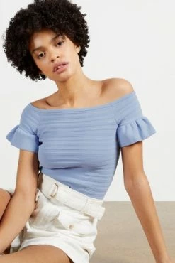 Ted Baker Blue Misteey Bardot Frill Detail Knitted Top -TED BAKER Sales Store unnamed file 3051