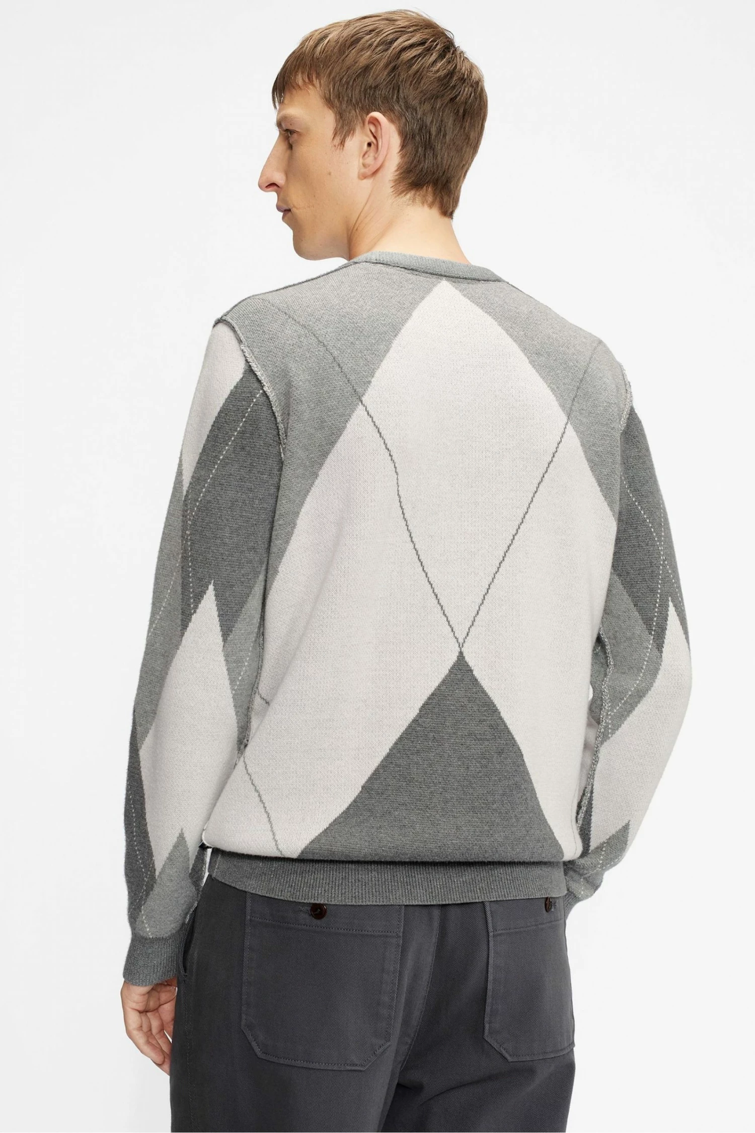 Ted Baker Grey Avebury Diamond Crew Neck Sweater 7 Ted Baker Grey Avebury Diamond Crew Neck Sweater - Image 5