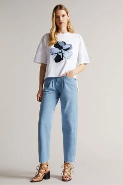 Ted Baker Blue Zandin Lt-Wash Barrel Leg With Front Yoke And Pleat Detail Trousers -TED BAKER Sales Store unnamed file 3222