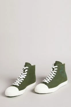 Ted Baker Rannip Khaki Green Magnolia Embroidered High-Top Sneakers -TED BAKER Sales Store unnamed file 3689