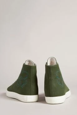 Ted Baker Rannip Khaki Green Magnolia Embroidered High-Top Sneakers -TED BAKER Sales Store unnamed file 3690
