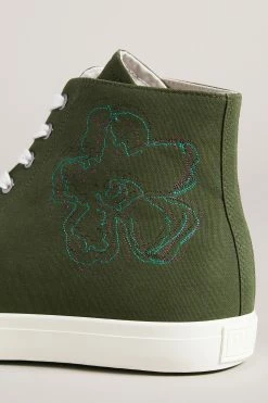 Ted Baker Rannip Khaki Green Magnolia Embroidered High-Top Sneakers -TED BAKER Sales Store unnamed file 3691