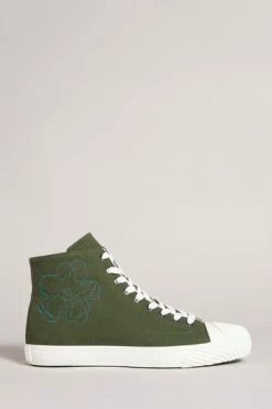 Ted Baker Rannip Khaki Green Magnolia Embroidered High-Top Sneakers -TED BAKER Sales Store unnamed file 3693