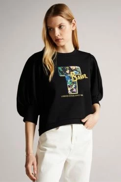 Ted Baker Falici Black Large Sleeve Sweatshirt With T Graphic -TED BAKER Sales Store unnamed file 3756