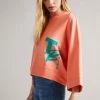 Ted Baker Pink Romana Coral Cropped Sweat With 3/4 Sleeve -TED BAKER Sales Store unnamed file 3776