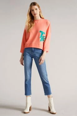 Ted Baker Pink Romana Coral Cropped Sweat With 3/4 Sleeve -TED BAKER Sales Store unnamed file 3778