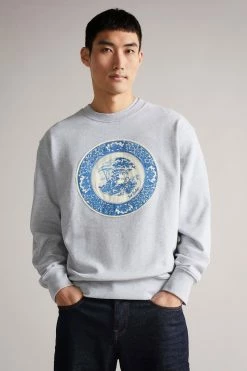 Ted Baker Elbe Grey-Marl Relaxed Fit Graphic Sweatshirt