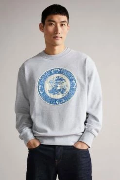 Ted Baker Elbe Grey-Marl Relaxed Fit Graphic Sweatshirt -TED BAKER Sales Store unnamed file 3965