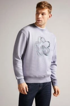 Ted Baker Mens Purple Carick Long Sleeved Embroidered Flower Sweatshirt -TED BAKER Sales Store unnamed file 3971