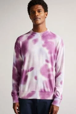 Ted Baker Mens Purple Wardour Spray Dyed Crew Neck Sweatshirt -TED BAKER Sales Store unnamed file 3982