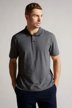 Ted Baker Grey-Marl Ravens Ss Striped Pique Polo Shirt -TED BAKER Sales Store unnamed file 4037