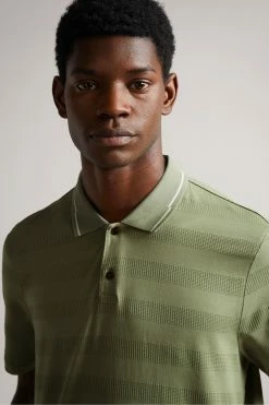 Ted Baker Green Irby Short Sleeve Textured Stripe Polo Shirt -TED BAKER Sales Store unnamed file 4040