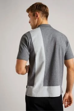 Ted Baker Grey Marl Chiping Short Sleeve 'T' Print Polo Shirt -TED BAKER Sales Store unnamed file 4051