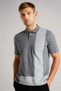 Ted Baker Grey Marl Chiping Short Sleeve 'T' Print Polo Shirt -TED BAKER Sales Store unnamed file 4055