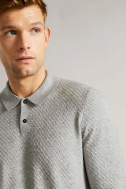 Ted Baker Grey Marl Nixan Knitted Textured Polo Shirt -TED BAKER Sales Store unnamed file 4059