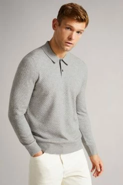 Ted Baker Grey Marl Nixan Knitted Textured Polo Shirt -TED BAKER Sales Store unnamed file 4061