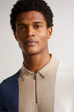 Ted Baker Cream Vertical Striped Merino Wool Polo Shirt -TED BAKER Sales Store unnamed file 4063