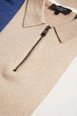 Ted Baker Cream Vertical Striped Merino Wool Polo Shirt -TED BAKER Sales Store unnamed file 4064