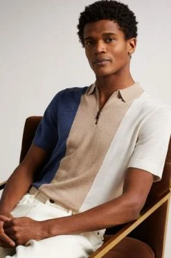 Ted Baker Cream Vertical Striped Merino Wool Polo Shirt -TED BAKER Sales Store unnamed file 4065