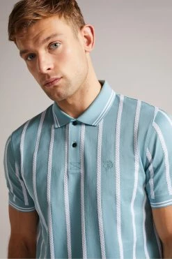Ted Baker Men's Blue Kimbell Short Sleeve Striped Polo Shirt -TED BAKER Sales Store unnamed file 4072
