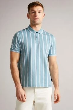 Ted Baker Men's Blue Kimbell Short Sleeve Striped Polo Shirt -TED BAKER Sales Store unnamed file 4075