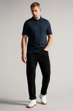 Ted Baker Navy Blue Tildarg Short Sleeve Logo Striped Polo Shirt -TED BAKER Sales Store unnamed file 4084