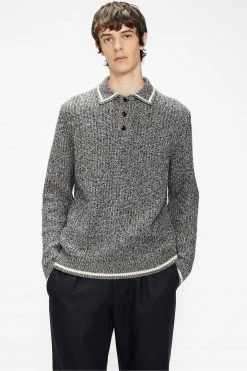 Ted Baker Blue Tames Long Sleeve Mouline Polo Shirt -TED BAKER Sales Store unnamed file 4103