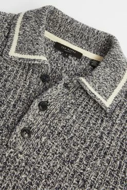 Ted Baker Blue Tames Long Sleeve Mouline Polo Shirt -TED BAKER Sales Store unnamed file 4105