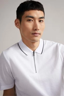 Ted Baker Mens White Buer Short Sleeve Textured Zip Polo Shirt -TED BAKER Sales Store unnamed file 4109