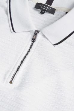 Ted Baker Mens White Buer Short Sleeve Textured Zip Polo Shirt -TED BAKER Sales Store unnamed file 4110