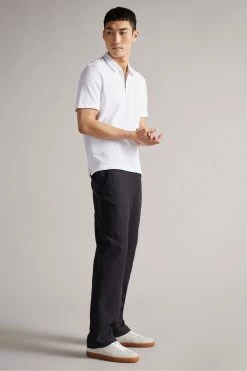 Ted Baker Mens White Buer Short Sleeve Textured Zip Polo Shirt -TED BAKER Sales Store unnamed file 4111