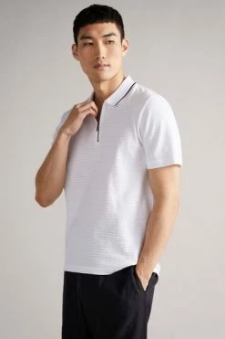 Ted Baker Mens White Buer Short Sleeve Textured Zip Polo Shirt -TED BAKER Sales Store unnamed file 4112