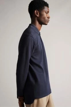Ted Baker Baddow Navy Blue Long Sleeve Heavy Twill Jersey Polo Shirt -TED BAKER Sales Store unnamed file 4122