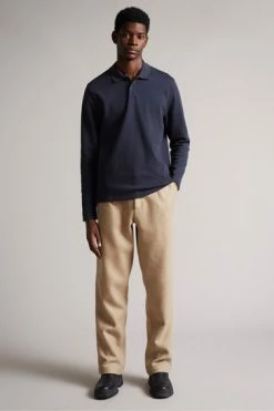 Ted Baker Baddow Navy Blue Long Sleeve Heavy Twill Jersey Polo Shirt -TED BAKER Sales Store unnamed file 4125