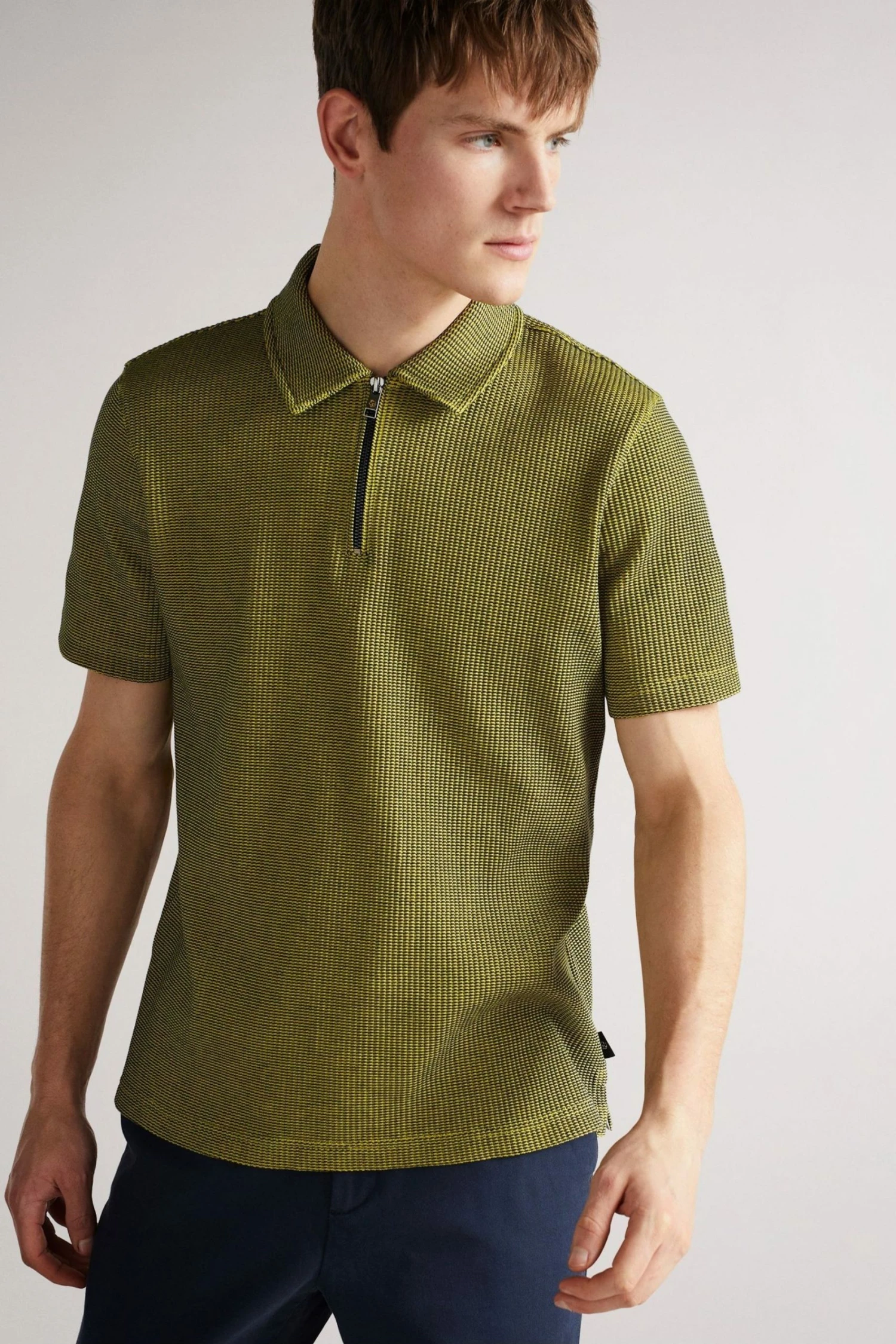Ted Baker Green Backley Short Sleeve Textured Zip Polo Shirt 3 Ted Baker Green Backley Short Sleeve Textured Zip Polo Shirt